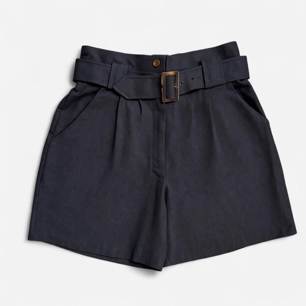Solid & Striped black linen shorts with belt